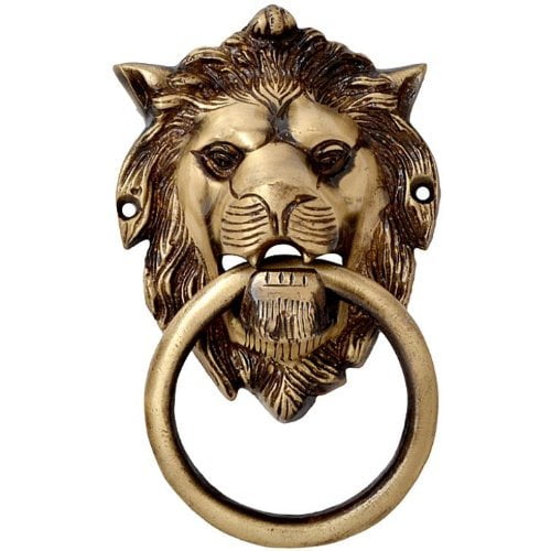 Classic Brass Lion Face Door Knocker with Ring