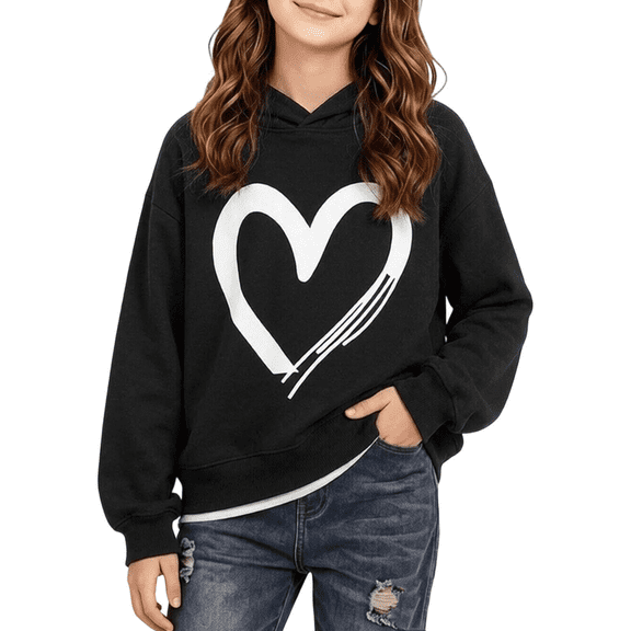 Black Girls Heart Graphic Hoodie 3t, Long Sleeve Pullover Tops with Pocket, Sweet Casual Shirt for School Daily Fall Winter Hoodies