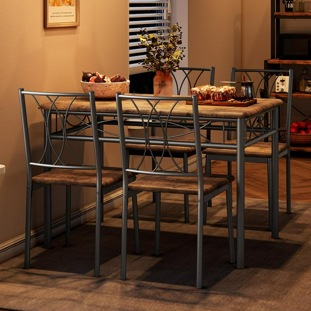 QinaQin Dining Table Set for 4, Compact Kitchen Table and 4 Chairs, 5-Piece Space-Saving Dining Set for Apartment or Dining Room