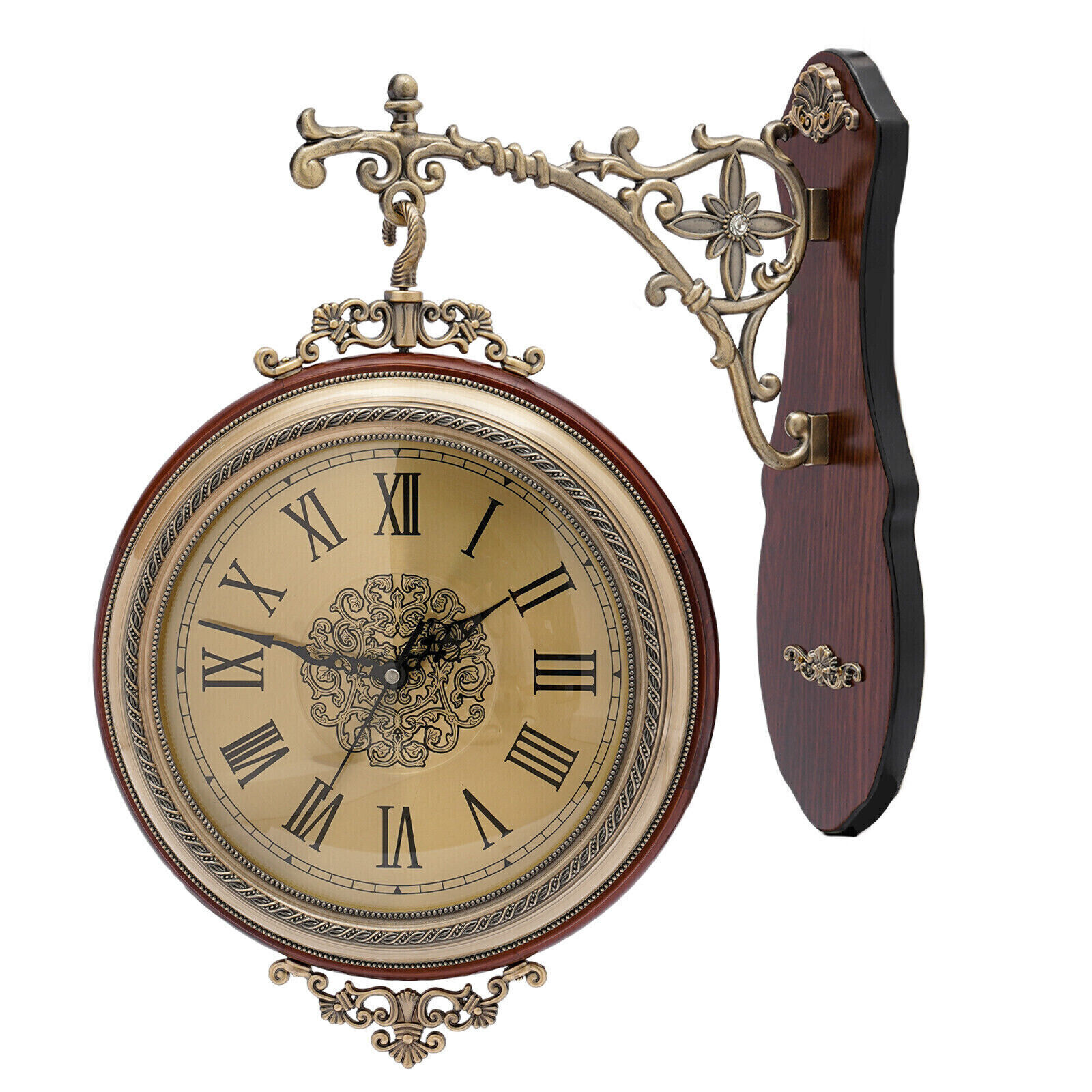 Double Sided 12" Wall Clock Antique Style  Wall Clock Vintage Wall-Mounted Clock with Silent Movement Wall Art Clock for Home Cafe Hotel