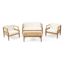 Noble House Aston Outdoor Mid-Century Modern  4 Seater Chat Set Cream