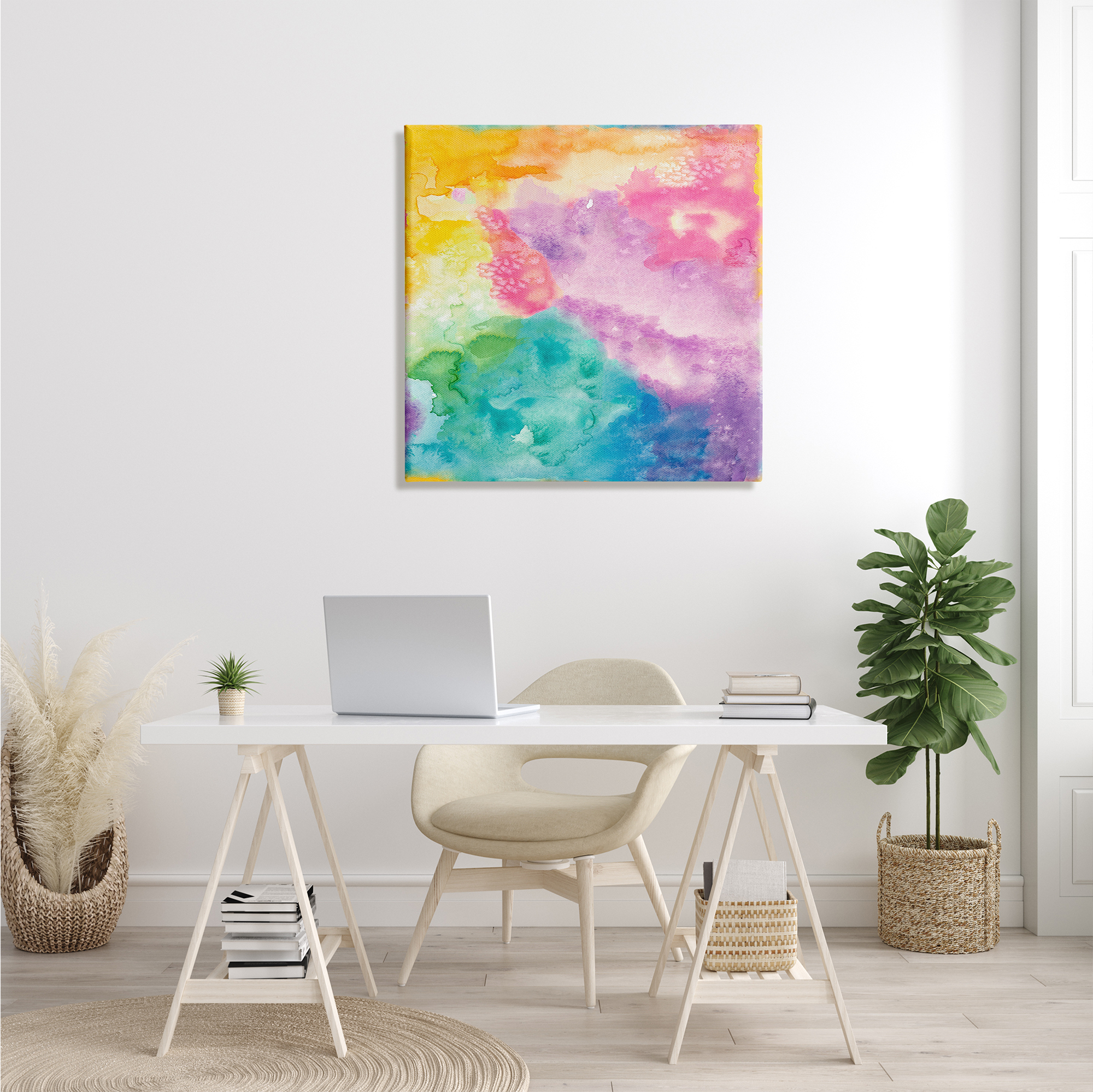 Stupell Indtries Fluid Abstract Watercolor Paint Rainbow Ombre Pattern,30 x 30,Design by Nola James