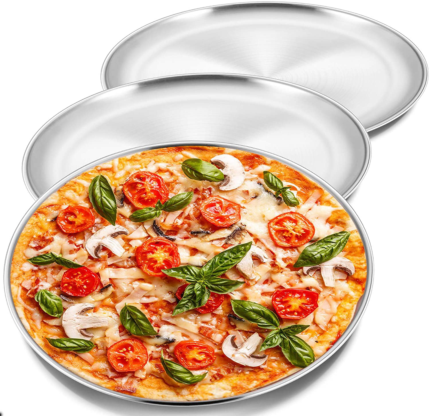 WEZVIX Pizza Pan Set of 2 Pizza Crisper Pan Bakeware Round for Home Kitchen Restaurant 12 Inch Stainless Steel Pizza Tray for Oven Baking Dishwasher Safe & Heavy Duty