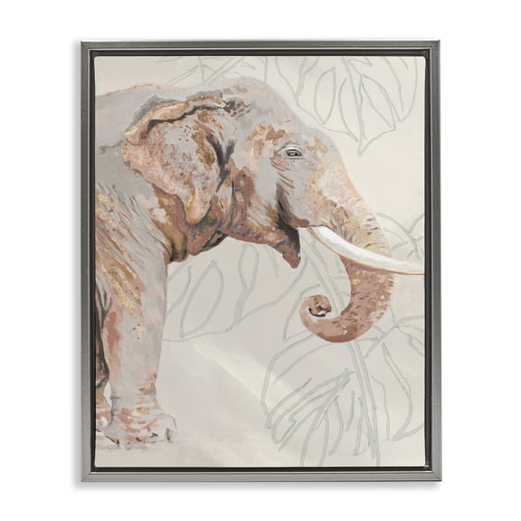 Stupell Industries Contemporary Elephant & Tropical Leaves Gray Floating Frame Canvas Art, 25 x 31, by Patricia Pinto