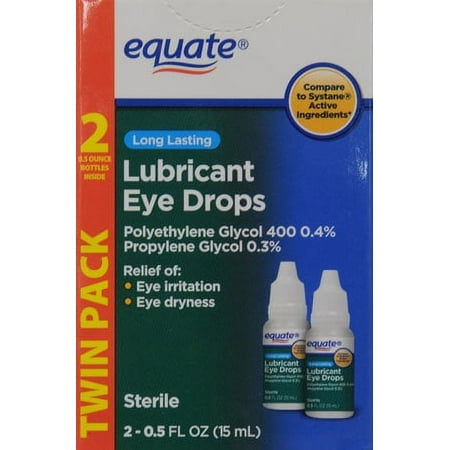 Equate Long Lasting Lubricant Eye Drops, Moisturizing, 0.5 oz, 2 Pk
