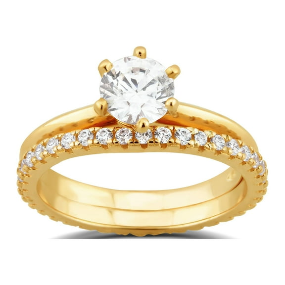 Arista 2.88 ct Round Swarovski Diamond Solitaire Bridal Set in Yellow Plated Sterling Silver