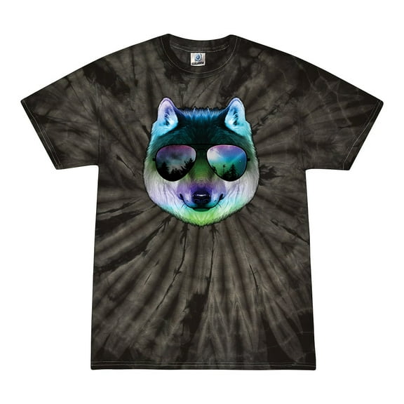 Wild Bobby, Funny Wolf on Sunglasses, Animal Lover, Tie-Dye Tees, Spiral Black, Small