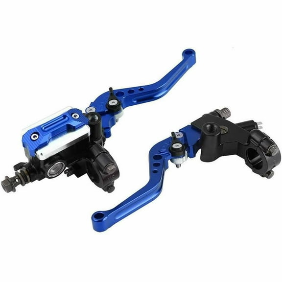 Wauebuly Motorcycle 7/8'' Universal Left Right Brake Clutch Master Cylinder Reservoir Lever Set Blue