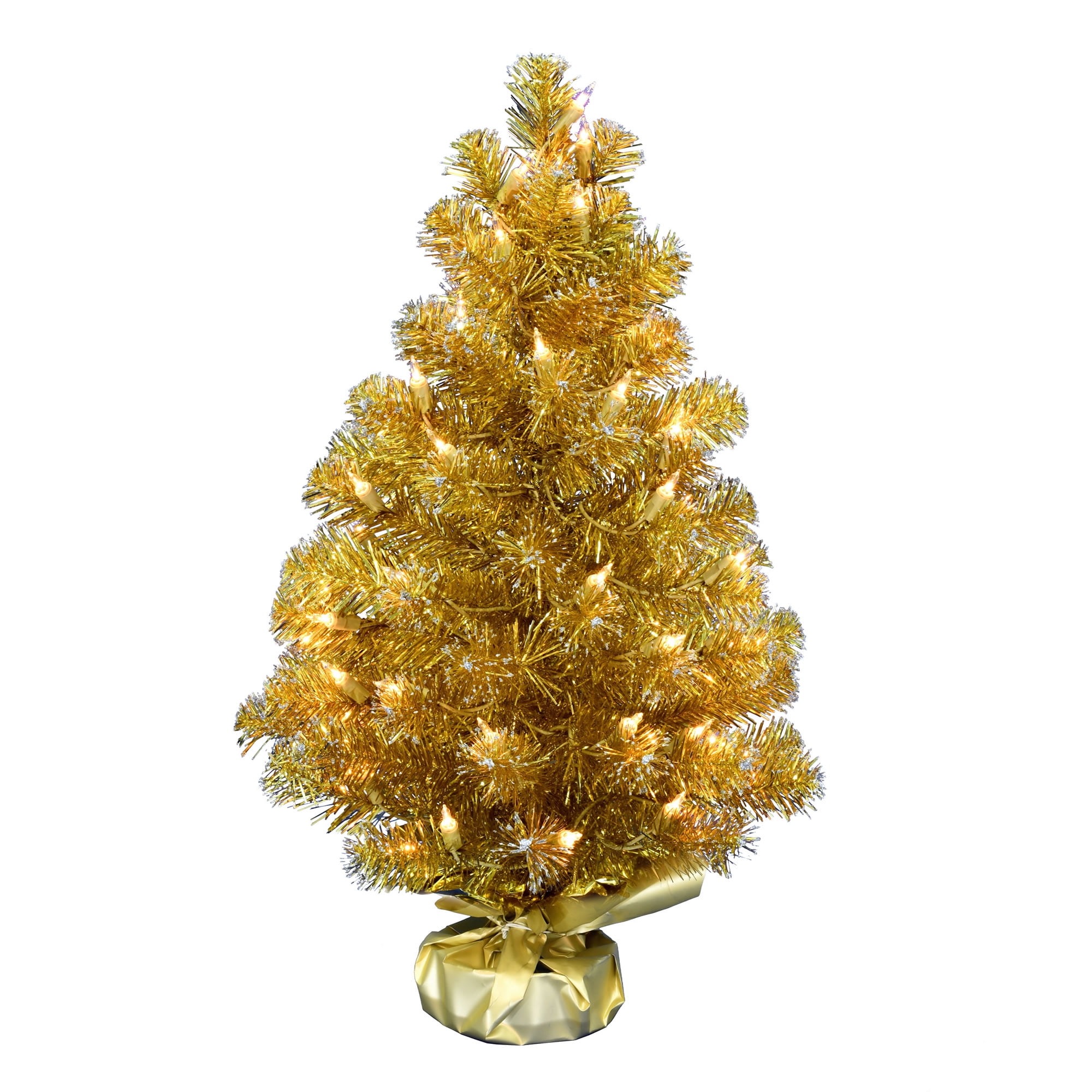 Vickerman 2' Gold Tinsel Artificial Christmas Tree, Clear Duralit