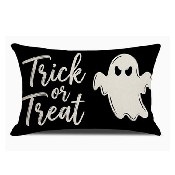 Halloween Lumbar Throw Pillow Cover, Rectangular Ghost Trick or Treat Printed Cushion Shell, 50x30cm Pillowcase for Sofa Couch Living Room Decor