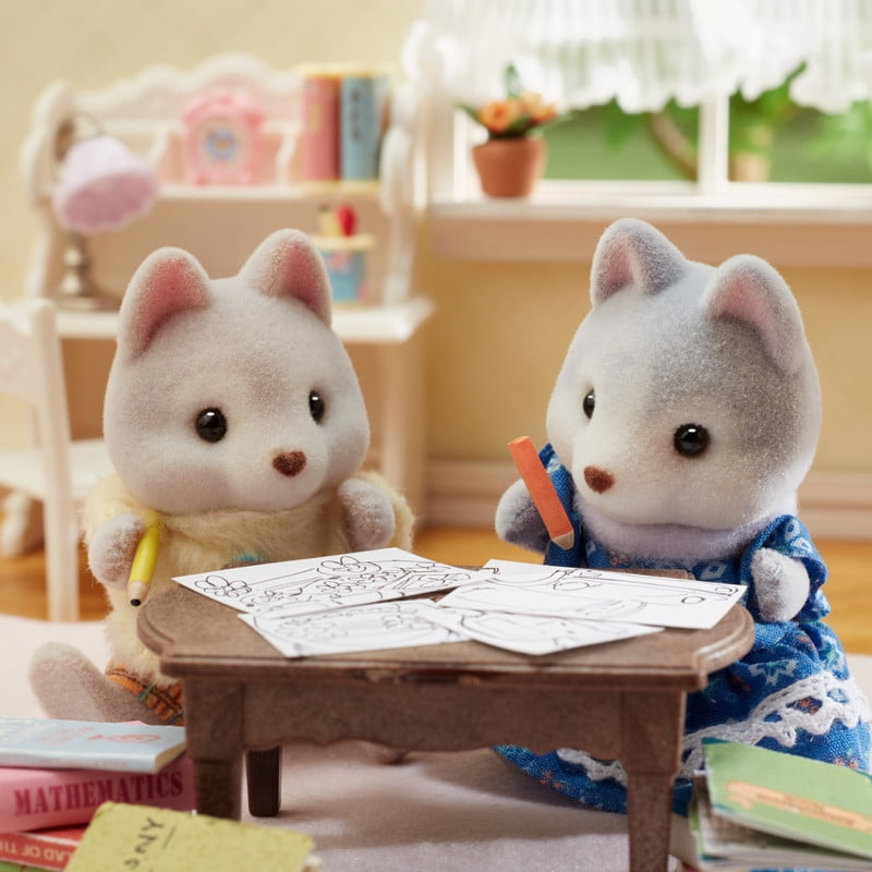 Calico Critters Husky Brother & Sister's Tandem Cycling Set, Dollhouse Playset with Figures and Accessories