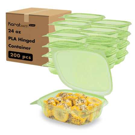 Karat Earth 24oz PLA Hinged Deli Container, Green - 200 pcs