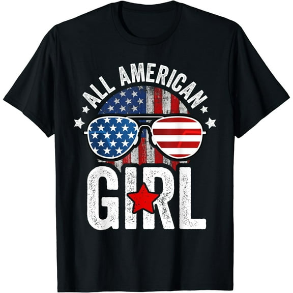 All American Girl 4th of July Shirt Daughter USA Flag Girls T-Shirt