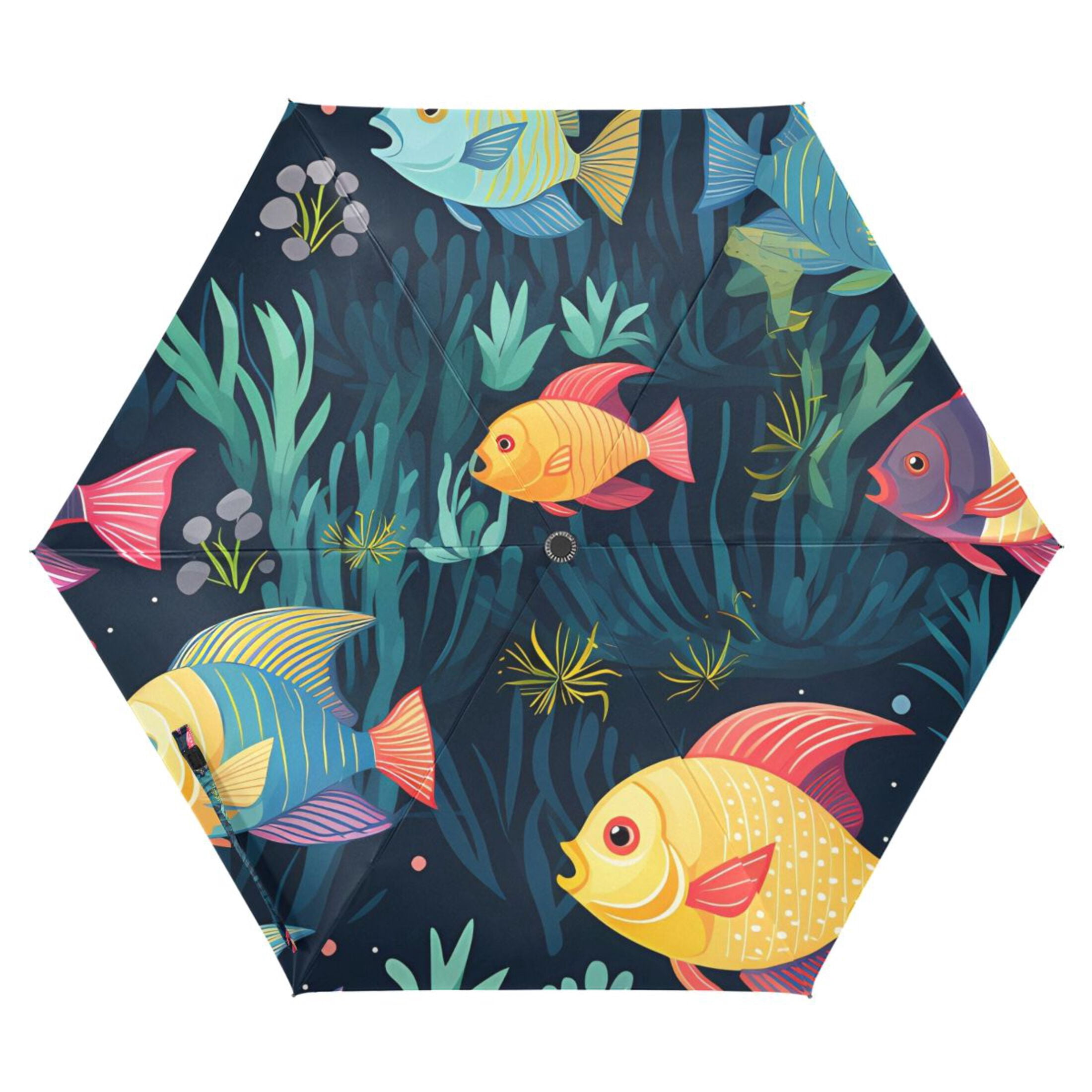 Fishes Compact Folding Umbrella for Rain Windproof Travel Umbrella UPF 50+ Lightweight Packable Arc Size