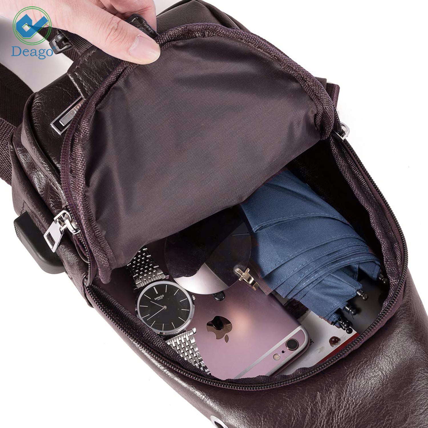 Real Leather Sling Bag for Men Unbalance Chest Bag Bag Small Backpack Crossbody Pack Sling Shoulder Bag for Camping Travel Hiking School Bicyling 