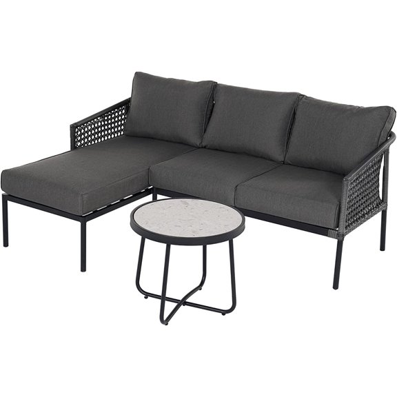Outdoor 3 Pieces Set Woven All-Weather Wicker Conversation Set for Patio Garden Backyard with Olefin Cushions and Coffee Table (3 Pieces Bistro Set)