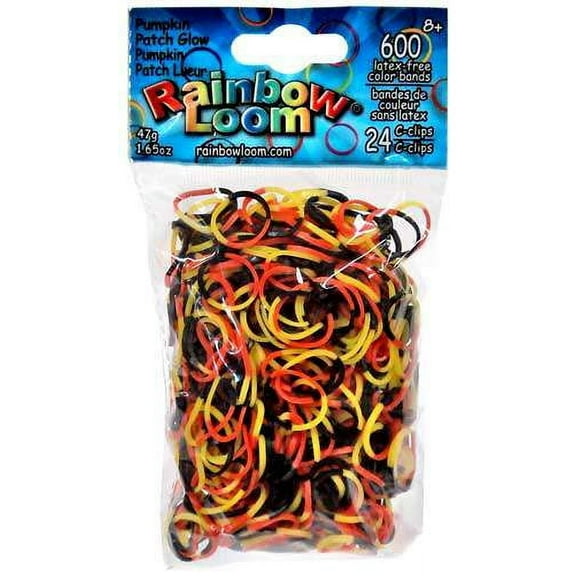 Rainbow Loom GLOW in the Dark Collection: Pumpkin Patch Rubber Bands with 24 C-Clips (600 Count),Orange, Yellow, Black