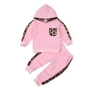 Multitrust Toddler Baby Girls Clothing Set Children Long Sleeve Leopard Print Hooded Sweatshirt+Elastic Waist Pants