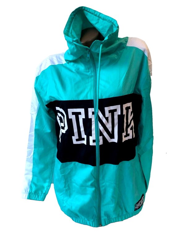 Pink Full Zip Cowl Neck Anorak Windbreaker Jacket Colorblock Blue/Black Size XS/S NWT