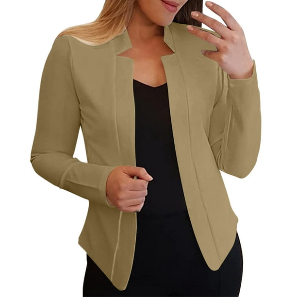 25k Jacket Casual Solid Long Sleeve Open Notched Collar Suit Cardigan Office Ladies Jacket Daily Work Women's plus Size Lightweight Vest Oversized Coats Womens Coat - Walmart.com