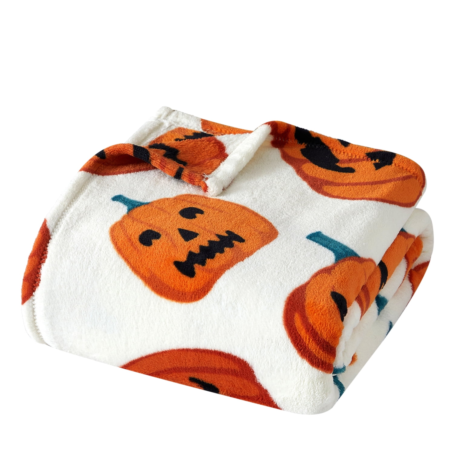 Way To Celebrate Halloween Jack-O'-Lantern Plush Oversized Couch Throw Blanket, Cream and Orange, 50 x 72 in