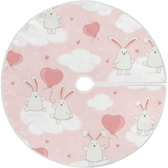 FMSHPON Valentine's Day Easter Cute Bunny Xmas Christmas Tree Skirt Stand Mat for Holiday Party Decoration Indoor Outdoor 48 inches
