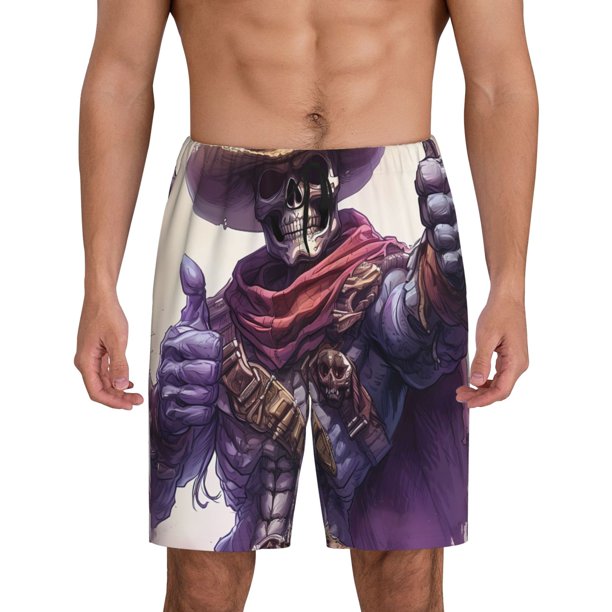 Balery Cool Skull Cowboy Pantalones cortos de pijama de punto de algodón para hombre con cinturilla y bolsillos-XX-Large