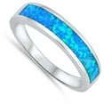 thumbnail image 4 of CHOOSE YOUR COLOR Long Stripe Blue Simulated Opal Wedding Ring .925 Sterling Silver Band CZ Female Size 5, 4 of 4