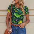 thumbnail image 6 of KLL Women 's Crew Neck Bodysuit Jumpsuits Dinosaurs and Flowers Print Short onesies Stretch T Shirts, 6 of 7