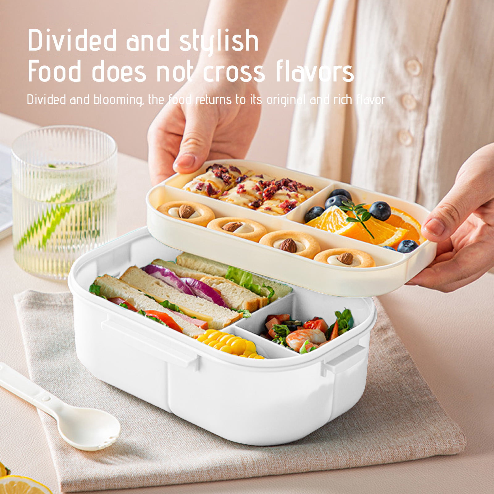 Bento box Stainless Steel 3-in-1 Large Food containers - Eco Friendly  Tiffin Lunchbox For Work, Outdoor, Camping, Traveling | Bonus Dip Container