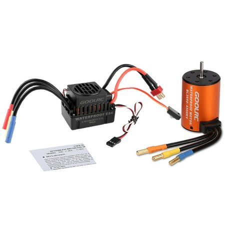 GoolRC Upgrade Waterproof 3650 4300KV Brushless Motor with 60A ESC Combo Set for 1/10 RC Car (Best Motor And Esc For Slash 4x4)