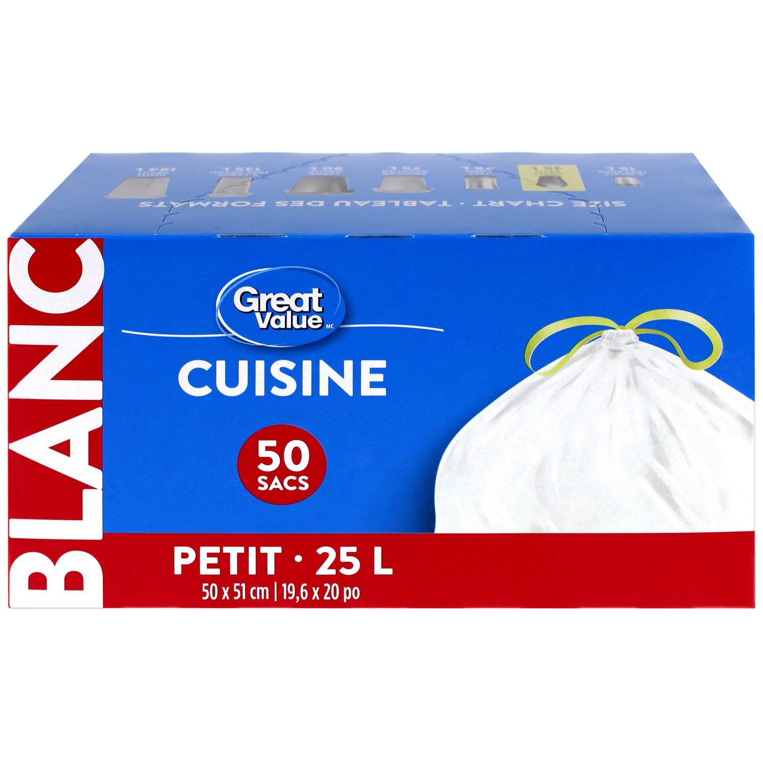 Great Value Small Kitchen Garbage Bags, 50 x 51 cm