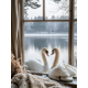thumbnail image 1 of Qisvanset Framed Canvas Wall Art 12x16 Inch Winter Swan Lake Rustic Cottage Home Wall Decor, 1 of 5