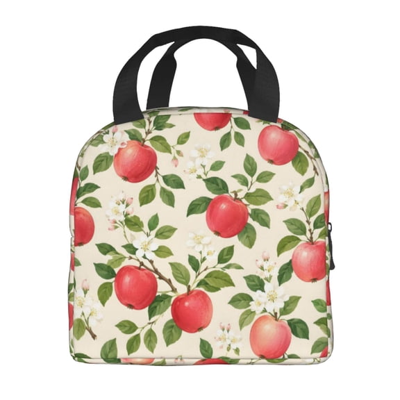 Red Apple Blossom Lunch Bag Thick Aluminum Foil Tote Cooler for Women Office Picnic Gift