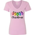 thumbnail image 3 of Inktastic Merry Christmas Rainbow Holiday Lights Women's V-Neck T-Shirt, 3 of 5