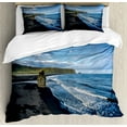 thumbnail image 1 of Iceland Duvet Cover Set Queen Size, Kirkjufjara Beach with a View of the Atlantic Ocean on the Background, Decorative 3 Piece Bedding Set with 2 Pillow Shams, Multicolor, by Ambesonne, 1 of 3