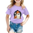 thumbnail image 5 of larppty Halloween Ghost Retro Girl Kids T-Shirt Graphic Tshirt Little Kids Fall Short Sleeve Tee Tops (Purple,5-6 Years), 5 of 6