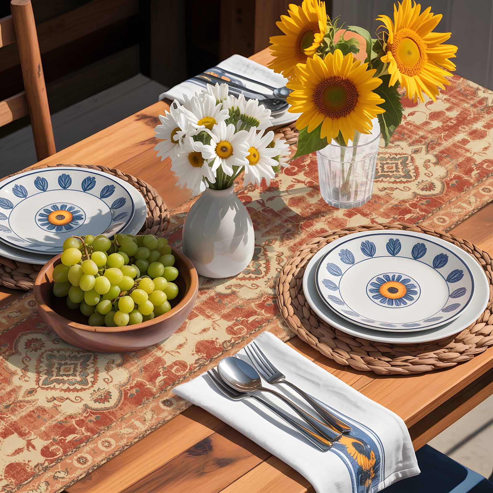 Vintage Ethnic Tribal Floral Table Runner 90 Inches Long, Traditional Oriental Orange Table Runners Tabletop Scarf Kitchen Dining Tables Decoration for Home Party Indoor Outdoor