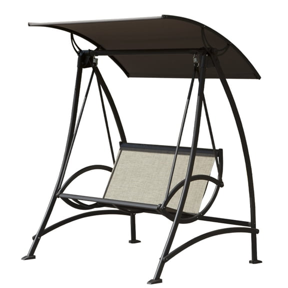 JERFIT 2-Person Outdoor Patio Swing with Adjustable Canopy, 700lb Capacity Textilene Fabric Glider Chair for Garden, Deck, Porch in Dark Brown
