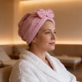 thumbnail image 5 of 1 Pack Microfiber Hair Towel Drying Cap, Super Absorbent Fast Drying Hair Turban with Bow for Women, Khaki, 5 of 9