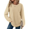 thumbnail image 2 of VISALY Women's Oversized Waffle Blouses Long Sleeve Crew Neck Pullover Tops Fashion Tunic Sweatshirts Loose Fit Dressy Casual Waffle Shirts Trendy Fall Outfit Basic Tee Shirts Beige L, 2 of 7