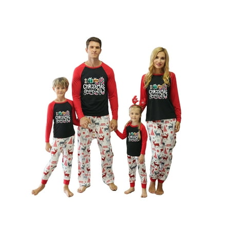 

Fanvereka Fashion Letter Tops and Christmas Print Trousers Parent-child Pajamas