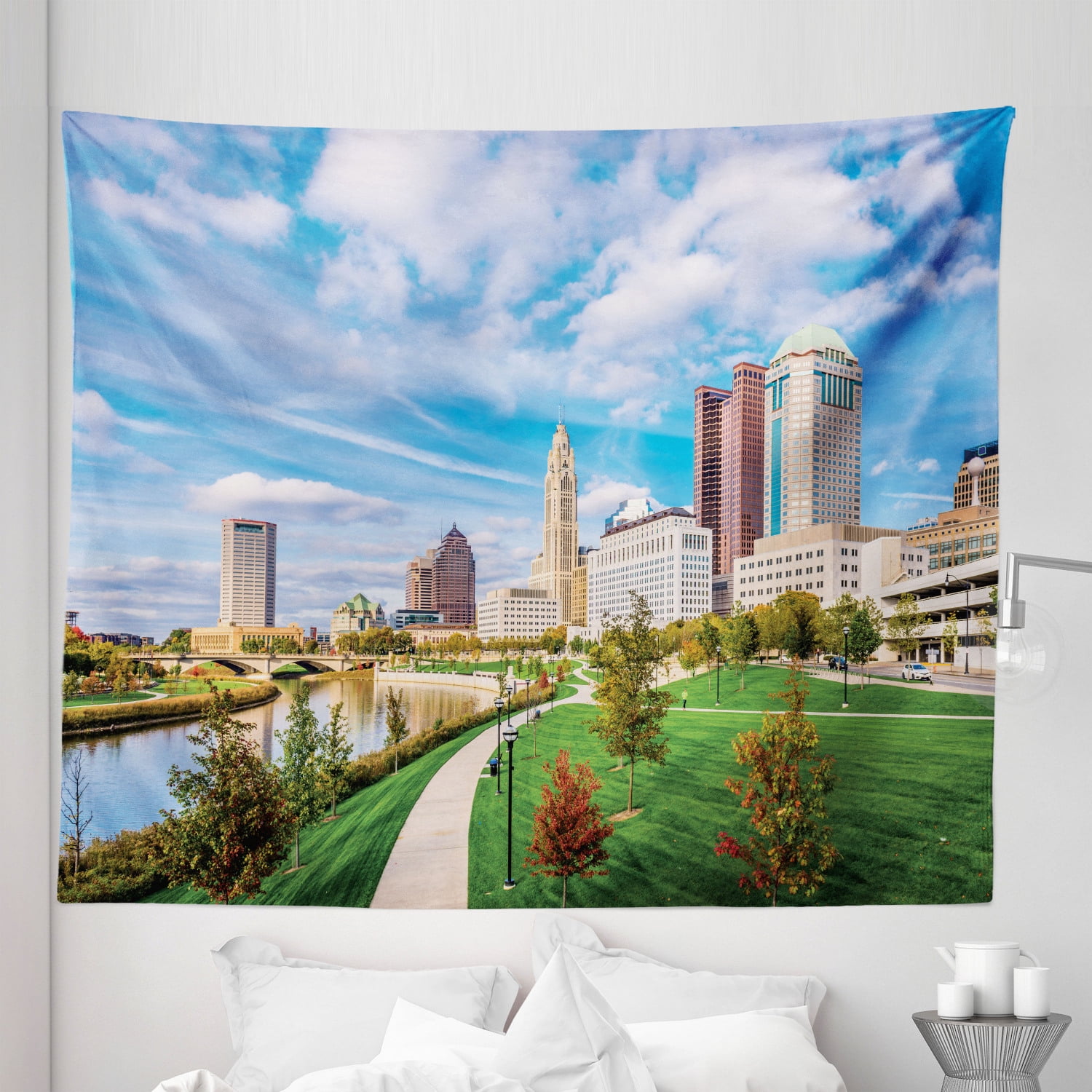 City Tapestry, Columbus Ohio USA Scioto River Scenery Grassland Park