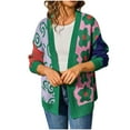 thumbnail image 2 of Sakmal Womens Cardigan Sweaters Trendy Knitted Open Front Cardigan Long Sleeve Green Floral Sweater Top, 2 of 9