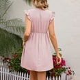 thumbnail image 4 of Summer Saving Wycnly Womens Dresses Beach Casual Ruffle Sleeve Elastic Waist Swing A Line Short Dresses Summer Solid V-Neck Short Sleeve Formal Mini Dress Pink l, 4 of 5