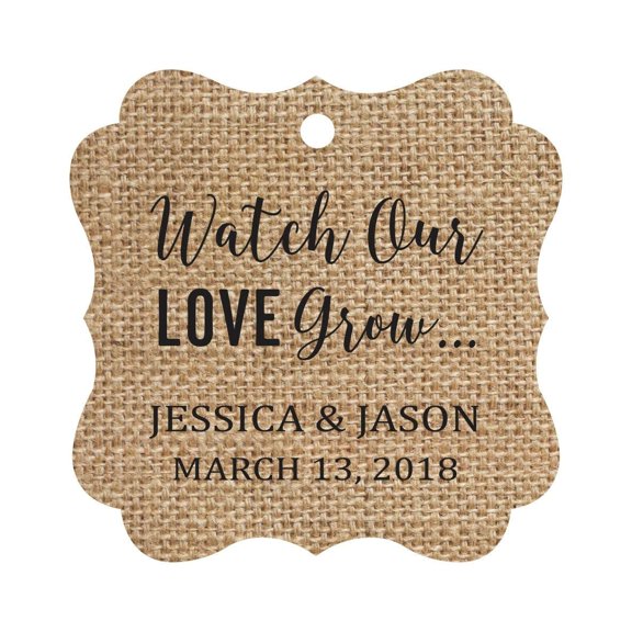 Darling Souvenir 'Watch Our Love Grow' Custom Paper Tags Wedding Bonbonniere Favor Gift Hang Tags-Burlap-50 Tags