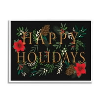 Stupell Industries Happy Holidays Welcoming Festive Typography Winter Foliage, 24 x 30, Design by Heather McLaughlin