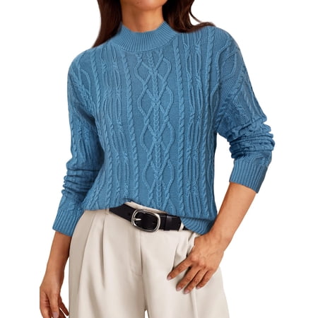 DARING DIVA Women's Cable Vintage Woven Crewneck Pullover Knitted Tops XS Gray Blue