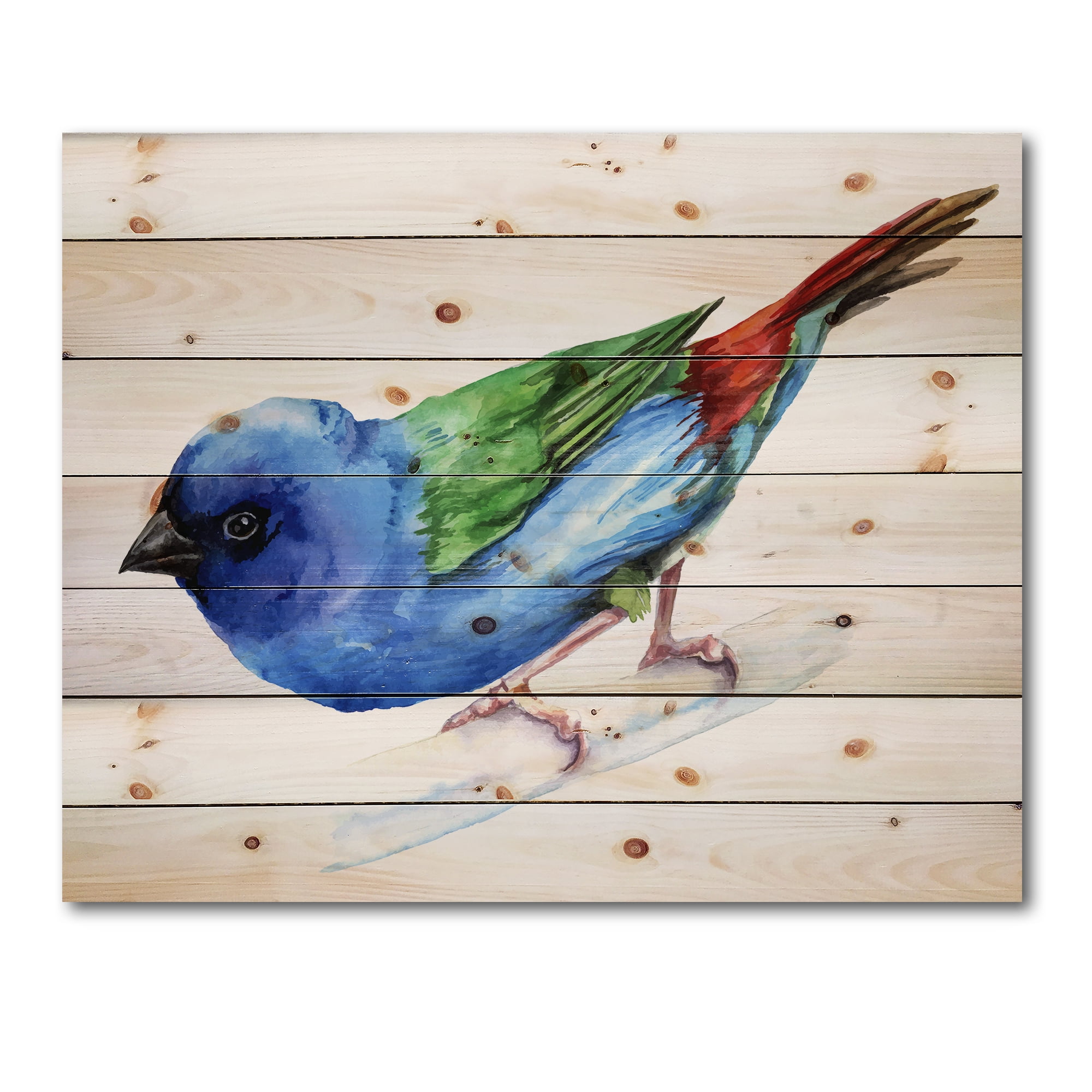 Designart 'Forbes Finch Bird On Branch' Traditional Print on Natural Pine Wood