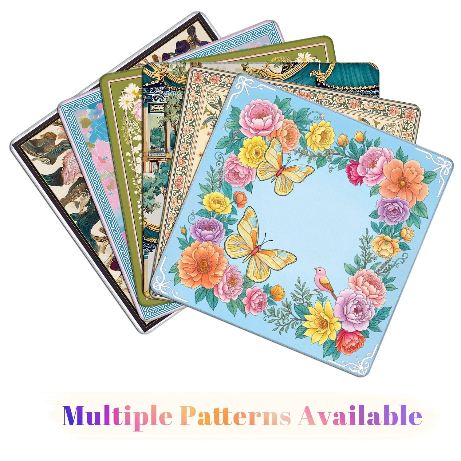 Mahjong Mat 31.5" x 31.5" Floral Butterfly Bird Pastel Flowers Elegant Design Non-Slip Noise Reduction American Mahjong Tiles Table Cover for Dominoes Poker Card Board Games Gift